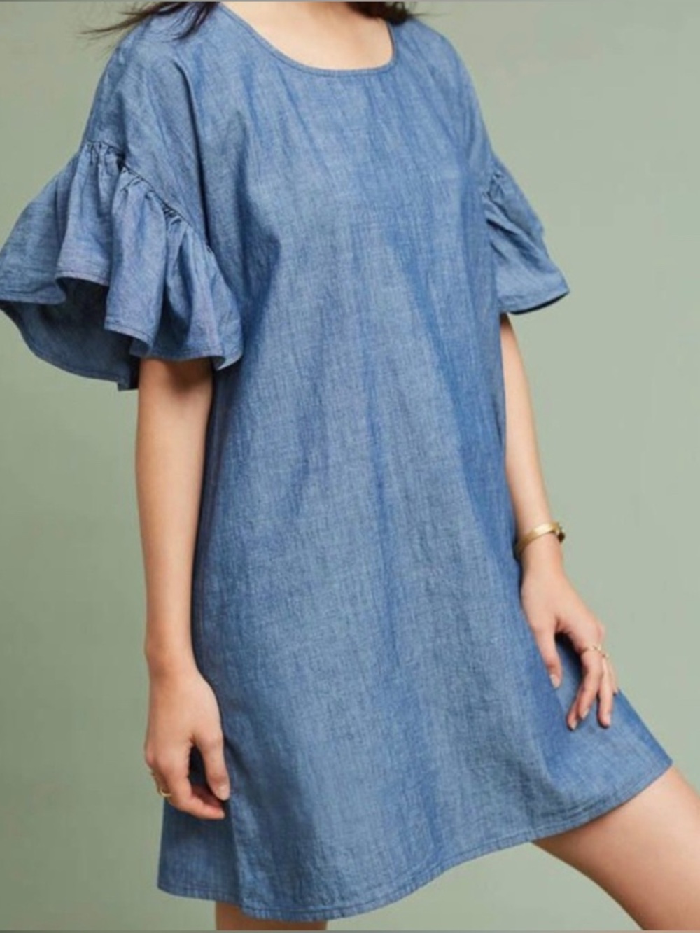 NWOT Maison Labiche Paris Chambray Ruffle Sleeve Shift Dress size XL